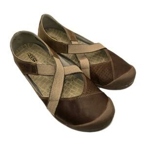 Keen Lower East Side brown beige tan elastic Mary Jane flats shoes size 10